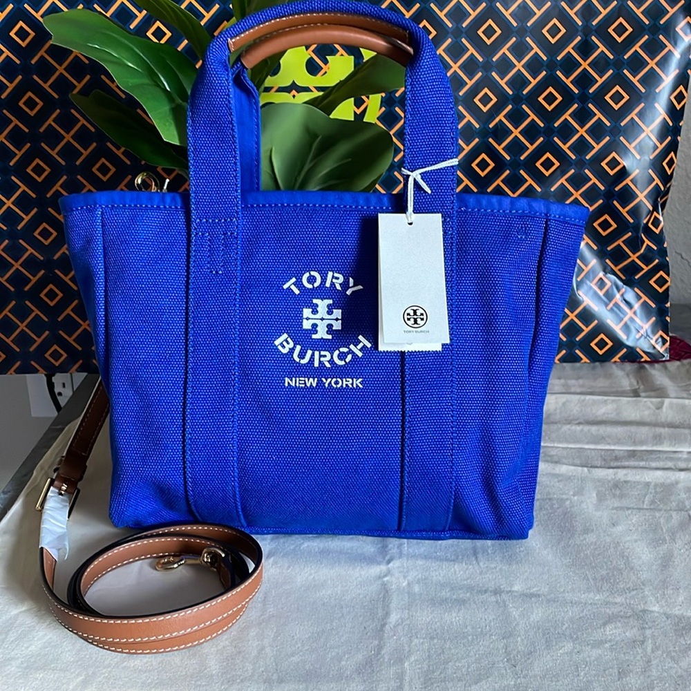 NWA tory burch canvas small tote, crossbody blue 156529
